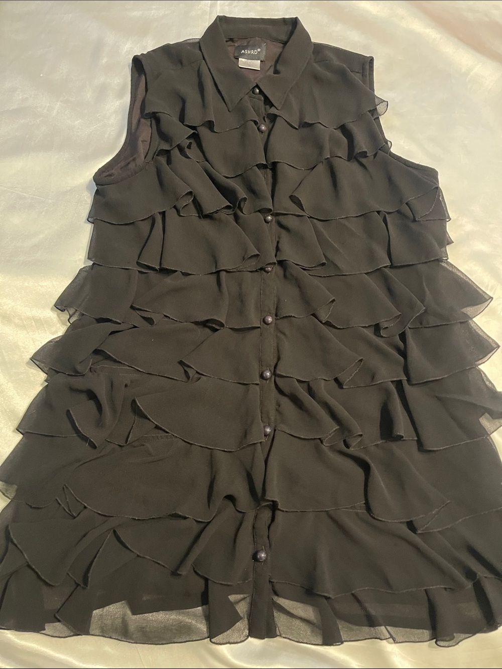 Ashro Black Ruffle Tiered Button-Front Mini Dress